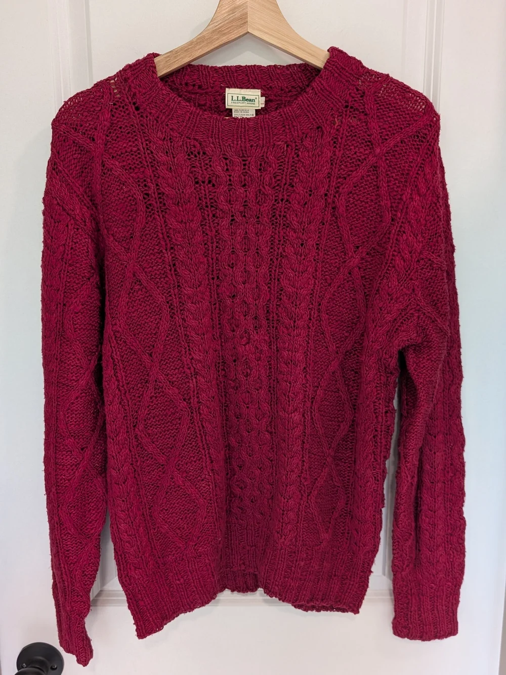 L.L. Bean Women's Cable Knit Sweater - Deep Berry 100% Silk